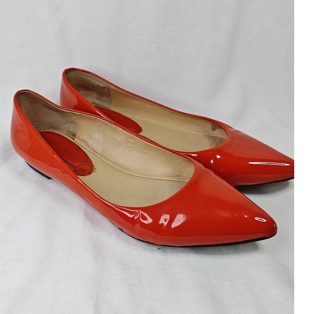 Banana Republic Flats Red Orange Patent Leather Pointed Toe Holiday Festive 9